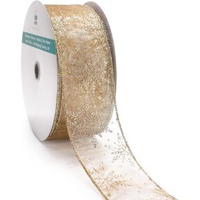 CT CRAFT LLC Organza with Silver Glitter Snowflakes Wired Ribbon 2.5 inch x 50 Yards for Christmas Home Decor Tree Topper Bow Gift Wrapping DIY Crafts Wreath Garland Wedding in Kuwait