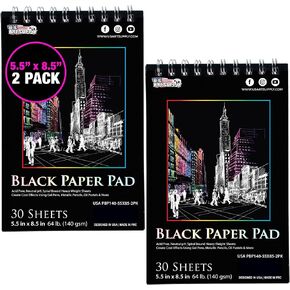 U.S. Art Supply 9" x 12" Premium Black Heavyweight Paper Sketch Pad, Pack of 2, 30 Sheets Each, 64lb (140gsm) - Spiral Bound Artist Drawing Paper - Colored Pencils, Gel Pens, Oil Pastels, Charcoal Ink in Kuwait