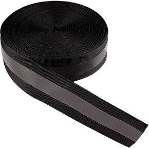 LLPT Reflective Ribbon Sew On Tape High Visibility 1" x 50 Ft Nylon Silver Florescent Safety Webbing for Warning Safety Trim Deco on Vest Belt Jacket Bag Pants Shoes Pet Wears Black(RRB150) in Kuwait