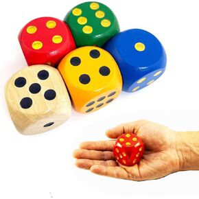 SmartDealsPro Set of 5 Random Color Large 1 1/5" Round Edge Wooden Dice (5 Colors with dots) in Kuwait