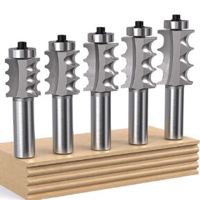 Akylin 5pcs Triple Beading Router Bit Set,1/2" Shank,Radius 3/32",1/8",5/32", 5/32"and 3/16",Bearing Guided Cutters for Wood Multiple Beads Profiling,Molding,Edging in Kuwait