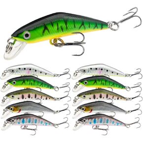 Fishing Lures, Minnow Popper Crank Baits Pencil Bass Trout Fishing Lures with Hooks, Topwater Artificial Hard Swimbaits for Saltwater Freshwater Trout Walleye Blueback Salmon Catfish in Kuwait