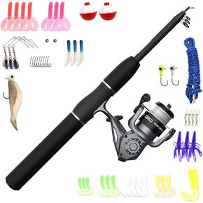 Zebco Ready Tackle Spinning Reel and Telescopic Fishing Rod Combo, 17-Inch to 5-Foot 6-Inch Telescopic Fishing Pole, Size 20 Fishing Reel, Pre-Spooled 8-Pound Fishing Line, 53-Piece Tackle Kit,Black in Kuwait