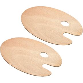 PATIKIL 12"x16" Wooden Paint Palette, 2 Pack Wood Painting Palette Color Mixing Oval Paint Tray Palette with Thumb Hole for Oil Watercolor Artist, Wood Color in Kuwait