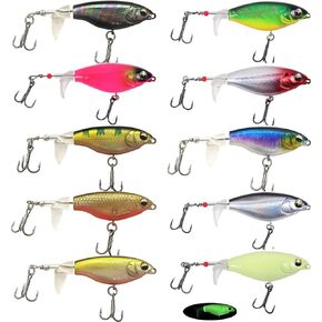 10PCS Top Water Fishing Lures Whopper Fishing Lure for Bass, Popper Fishing Lures with Floating Rotating Tail One Luminous Saltwater and Freshwater Plopping Lures for Bass in Kuwait