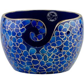 Premium Solid Crafted Floral Metallic Finish Aluminium Portable Yarn Bowl Holder for Knitting Crochet Christmas Gift Set (6" x 6" x 4", Blue) in Kuwait