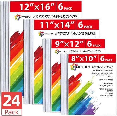Canvases for Painting - 32 Pack Art Paint Canvas Panels Set Boards - 5x7, 8x10, 9x12, 11x14 Inches, 100% Cotton Blank Canvase Oil Acrylic Watercolor Pouring Paint, Acid-Free for Kids & Artists in Kuwait