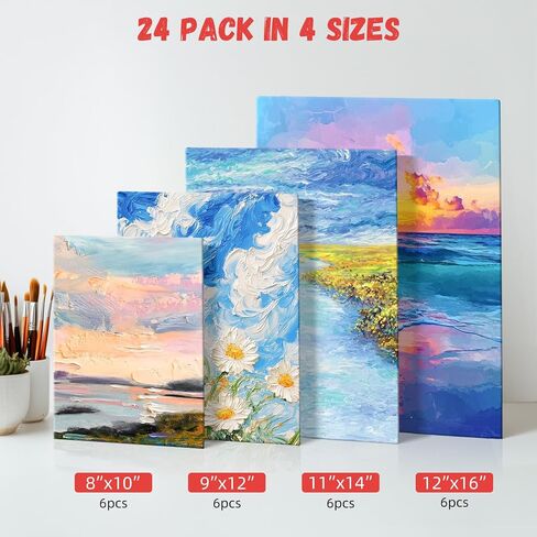 Canvases for Painting - 32 Pack Art Paint Canvas Panels Set Boards - 5x7, 8x10, 9x12, 11x14 Inches, 100% Cotton Blank Canvase Oil Acrylic Watercolor Pouring Paint, Acid-Free for Kids & Artists in Kuwait