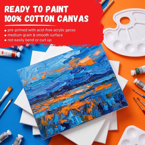 Canvases for Painting - 32 Pack Art Paint Canvas Panels Set Boards - 5x7, 8x10, 9x12, 11x14 Inches, 100% Cotton Blank Canvase Oil Acrylic Watercolor Pouring Paint, Acid-Free for Kids & Artists in Kuwait