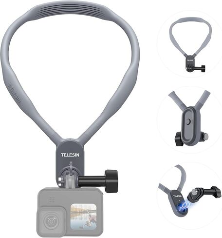 TELESIN Neck Mount Necklace Holder, POV Selfie Hand Free Head Chest Shoulder Body Strap Attach Bike Motorcycle Video Accessories for GoPro Max Go Pro Hero 12 11 10 9 8 Insta360 X3 GO3 DJI Action 3 4 in Kuwait