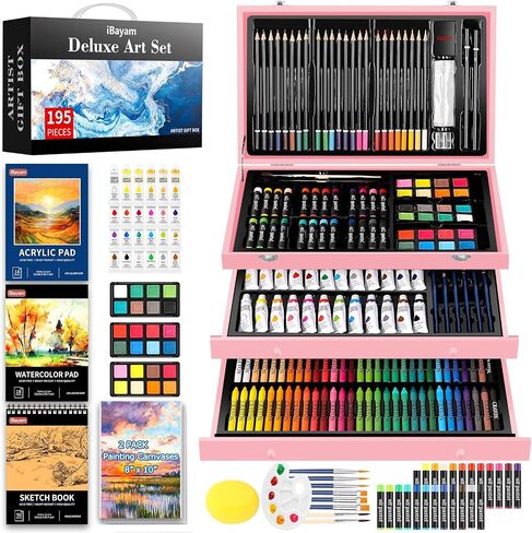 iBayam Art Supplies, 195-Pack Deluxe Drawing Painting Kit, 3 Sketchbook Set in Kuwait
