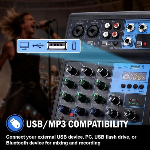 INMix W4 4 Channel dj Bluetooth Audio Mixer with Effects, USB Interface, Stereo Recording, 48V Phantom Power，Sound Mixing Board for Live, Wedding, Party, Recording Broadcast in Kuwait