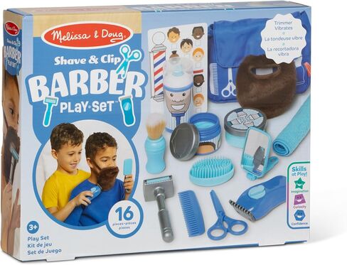 Melissa & Doug Barber Shop Pretend Play Set Shaving Toy for Boys and Girls Ages 3+ Wearable Beard and Shave Accessories for Role Play in Kuwait