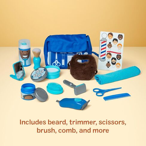 Melissa & Doug Barber Shop Pretend Play Set Shaving Toy for Boys and Girls Ages 3+ Wearable Beard and Shave Accessories for Role Play in Kuwait