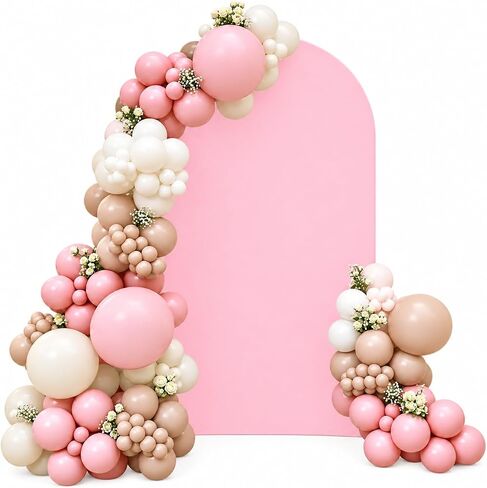 Spandex Fitted Wedding Arch Cover 6.6FT Pink Arch Backdrop Cover, Round Top Chiara Backdrop Stand Covers for Wedding Birthday Party Baby Shower Banquet Arch Decoration (Pink, 6.6FT) in Kuwait