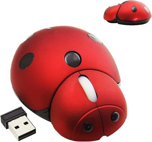 Ladybug Wireless Mouse, Cute Animal Cordless Mini Mouse 3000 DPI Portable Optical Mouse for PC Laptop Computer Desktop, Small Mouse with USB Receiver, Gift for Kids Children (Red) in Kuwait