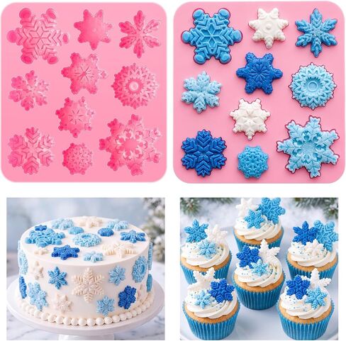 2 Pieces 3D Snowflake Silicone Mold Christmas Snowflake Fondant Silicone Mold for Cake Cupcake Decoration Polymer Clay Crafting Projects (Gray) in Kuwait