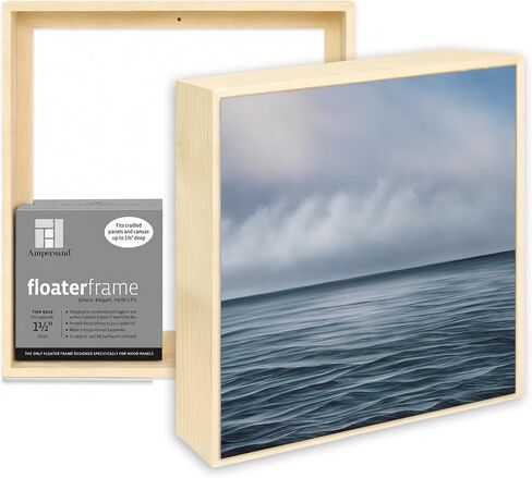 Ampersand Art Supply Floaterframe Readymade Frame for Flat and 1 1/2" Deep Wood Panel and Canvas Artwork, Paintings, Prints, and More, 12"x12", Maple Thin in Kuwait