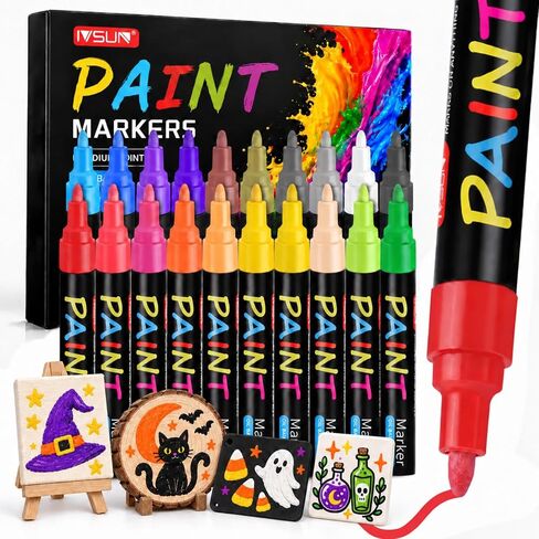 IVSUN Paint Pens Paint Markers, 36 Colors Oil-Based Waterproof Paint Marker Pen Set, Never Fade Quick Dry and Permanent, Works on Rocks, Wood, Fabric, Plastic, Canvas, Glass, Mugs, DIY Craft in Kuwait