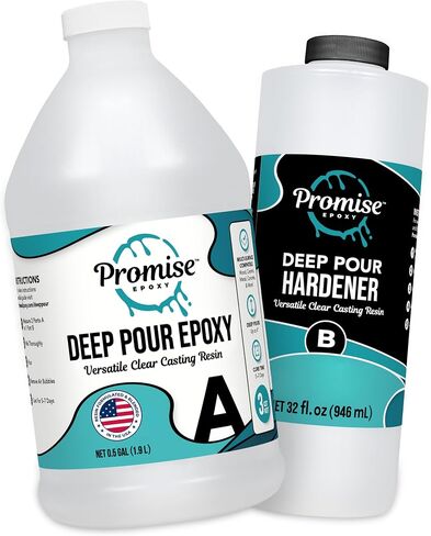 Deep Pour Epoxy Resin Promise - 3 Quart Kit for River Tables & Artistic Castings and DIY Projects | Crystal Clear 2:1 Ratio USA-Made Resin | Low Odor | High-Gloss Finish | Up to 2" Pouring Depth in Kuwait