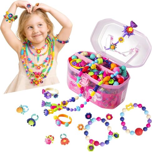 BIRANCO. Pop Beads, Jewelry Making Kit - Arts and Crafts for Girls 3-7 Years Old, Snap Beads Toys - Necklace, Bracelet, Ring Creative DIY Set - 520 pcs in Kuwait