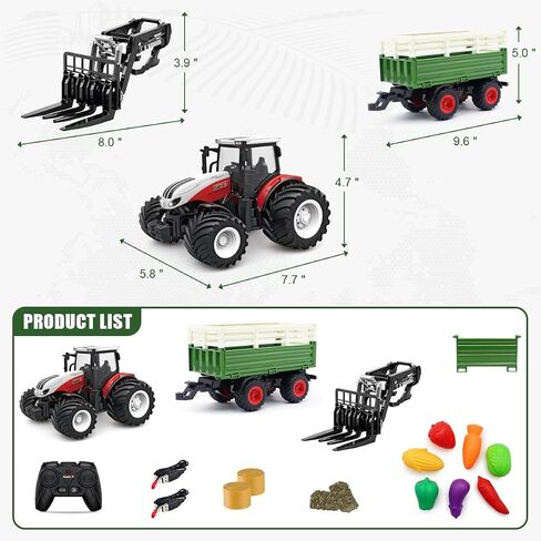 fisca RC Tractor Remote Control Farm Truck with Trailer, 2.4Ghz 1/24 Scale Electronic Tractor Farm Vehicle Toy with Light for Kids Age 5, 6, 7, 8, 9 and Up Years Old in Kuwait