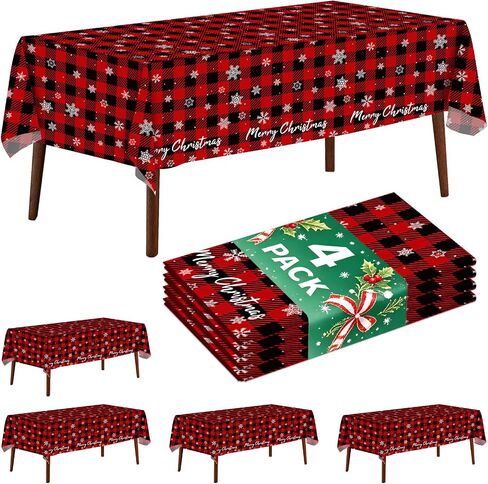 JHDZDHY 4 Pack Christmas Moose Deer Tablecloth Disposable Christmas Plastic Tablecloth Table Cover for Christmas Party Decoration Supplies 54 x 108 Inches(Moose Deer) in Kuwait