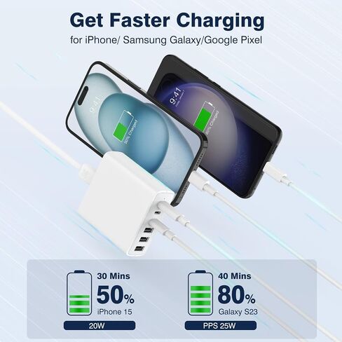 100W USB C Charging Station, 3 USB C 3 USB A Charger Block for iPhone 15 14 13 12 Pro Max, iPad Pro Air Mini, Samsung Galaxy, 25W PPS Type C Fast Charging Hub with LED, 5ft Cord in Kuwait