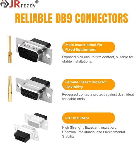 JRready ST6238 DB9 Accessories Connectors Female to Male 9 Pin D-SUB Crimp Type Connector 20 Female and 20 Male… in Kuwait