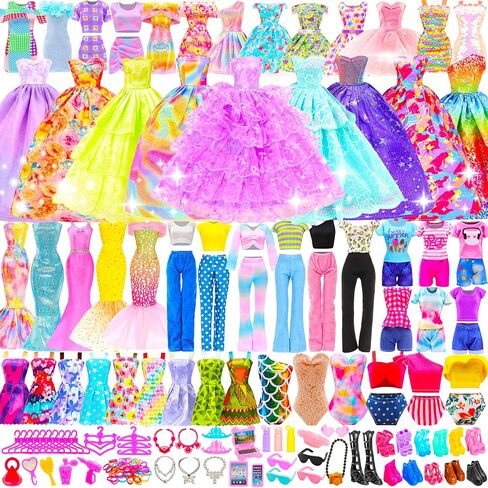 BARWA 70 Pack Doll Clothes and Accessories 3 Wedding Gown Dresses 5 Long Dresses Fashion Dresses 4 Tops 4 Pants 3 Swimsuits Bikini 5 Mini Dresses 15 Shoes Hangers Computer Cosmetic for 11.5 inch Doll in Kuwait