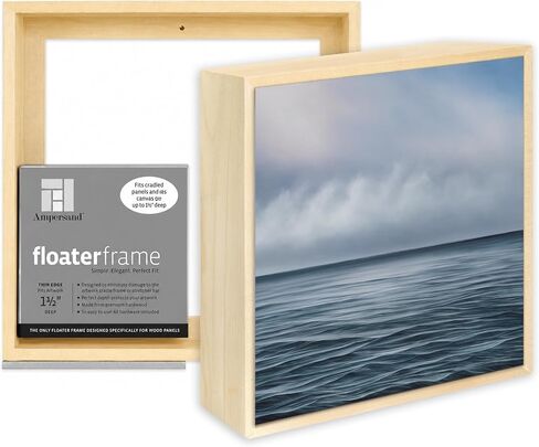Ampersand Floaterframe Readymade Frame for Flat and 1 1/2" Deep Wood Panel and Canvas Artwork, Paintings, Prints, and More, 8"x8", Maple Thin in Kuwait