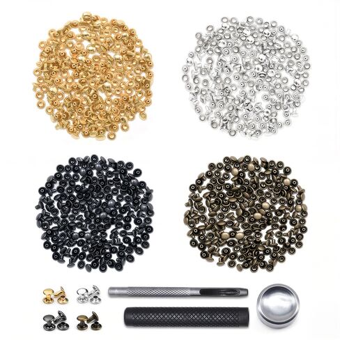 400 Sets Leather Rivets,Double Cap Rivet Tubular 4 Colors Metal Studs with Fixing Tools for DIY Leather Craft/Clothes/Shoes/Bags/Belts Repair Decoration (6x6mm) in Kuwait