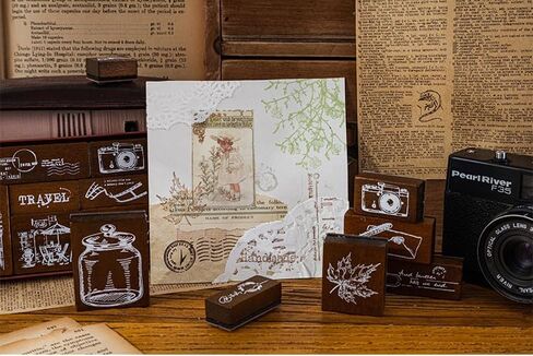 14pcs Wood Rubber Stamp Set, Vintage Decorative Wooden Stamp Set, Stamp for Art Craft, Journal, Diary, Scrapbook, Planner, Letter, Card Making M-06 (Moonlight) in Kuwait