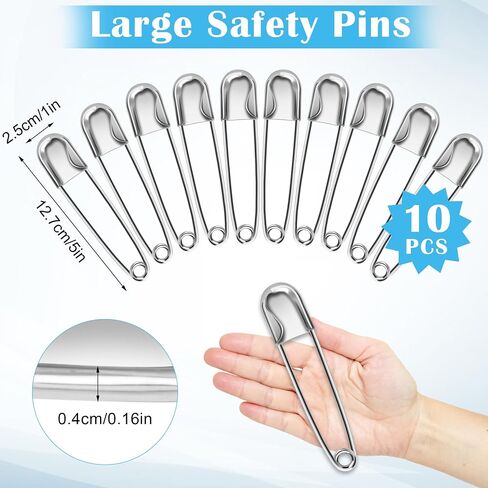 Coitak Large Safety Pins, 5 inch, 10 PCS Stainless Steel, Silver Huge Strong XL, Extra Large Laundry Pins for Blankets in Kuwait