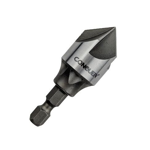 CONQUER 5 Flute Metal Countersink Drill Bit, 1/4" Hex Shank, 1/8"-3/4" | 87 Degree Angle, Metric Equivalent 3-19mm, Burr Removal & Deburring, Fits Handheld/Stationary Drills, Alloy Steel in Kuwait