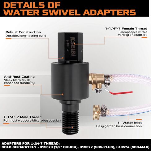 KSEIBI Water Core Bit Adapter, 1-1/4-7 Female, Water Swivel Adapter, Core Bit Connector, Essential Water Well Drilling Equipment, Well Water Drilling Equipment in Kuwait