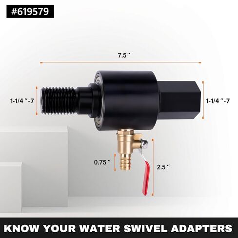 KSEIBI Water Core Bit Adapter, 1-1/4-7 Female, Water Swivel Adapter, Core Bit Connector, Essential Water Well Drilling Equipment, Well Water Drilling Equipment in Kuwait