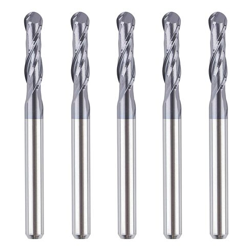 SpeTool 5Pcs Carbide Ball Nose End Mills with TiAlN Coated , 1/32 inch Cutting Diameter , 1/8 inch Shank , Up Cut Spiral Router Bits CNC End Mill Set for Metal Steels Engraving in Kuwait