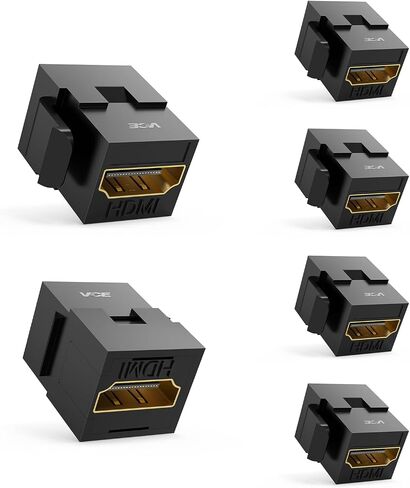 في سي اي وصلة HDMI كيستون، في سي اي (6 قطع) مدخل مقبس HDMI كيستون، محول HDMI انثى الى انثى مطلي بالذهب - اسود in Kuwait