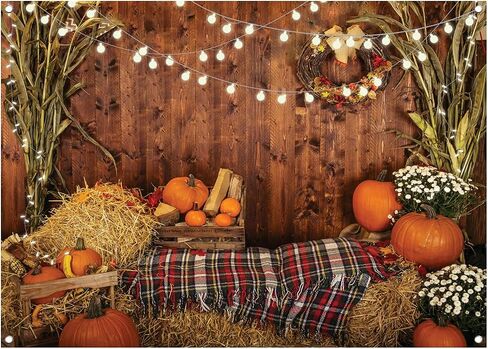 WOLADA 10x8FT Fall Backdrops for Photography Thanksgiving Backdrop Fall Haystack Photo Backdrop Farm Harvest Backdrop Pumpkin Barn Vintage Wooden Plank Background Newborn Photo Backdrop 12480 in Kuwait