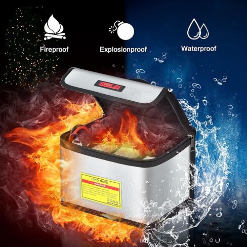 STARTRC Lipo Battery Bag Fireproof Explosionproof Bag Large Capacity Storage Guard Lipo Safe Pouch for Storage & Charging (21.5 x 15 x 14cm) in Kuwait