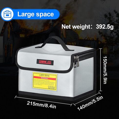 STARTRC Lipo Battery Bag Fireproof Explosionproof Bag Large Capacity Storage Guard Lipo Safe Pouch for Storage & Charging (21.5 x 15 x 14cm) in Kuwait