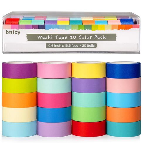 bnizy Colored Pastel Washi Paper Tape 1 Inch Wide– 7 Rolls, 273 Feet Total of Colorful Washi Tape Pack – Scrapbook Supplies for Kids, Art and Craft Projects, Decoration, Painting in Kuwait