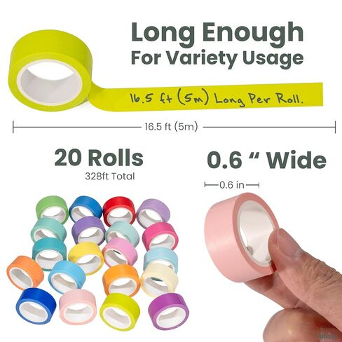 bnizy Colored Pastel Washi Paper Tape 1 Inch Wide– 7 Rolls, 273 Feet Total of Colorful Washi Tape Pack – Scrapbook Supplies for Kids, Art and Craft Projects, Decoration, Painting in Kuwait