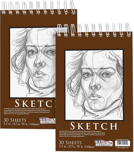 U.S. Art Supply 9"x12 Premium Heavy-Weight Paper Spiral Bound Sketch Book: 90 Pound (160gsm), 30-Sheet Drawing Pad (2 Pack) in Kuwait