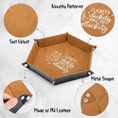 Leather Dice Tray for Rolling Novelty Cat Folding Hexagonal Dice Holder Dice Storage Accessories Desk Organizer Funny Gift for RPG, DND Game Players in Kuwait