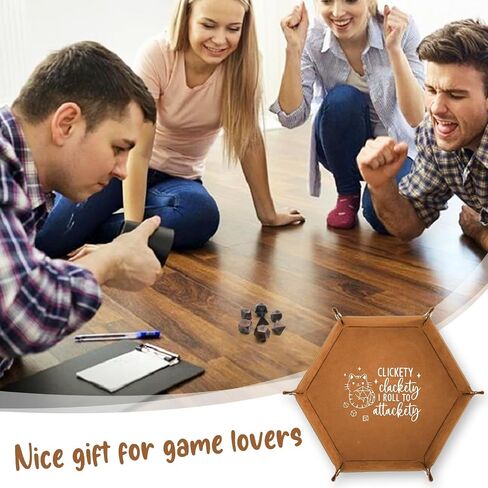 Leather Dice Tray for Rolling Novelty Cat Folding Hexagonal Dice Holder Dice Storage Accessories Desk Organizer Funny Gift for RPG, DND Game Players in Kuwait
