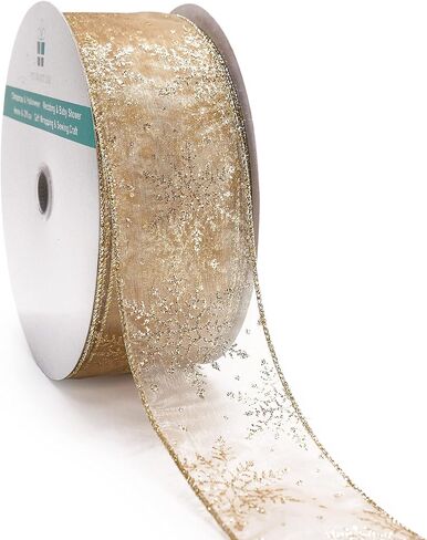 CT CRAFT LLC Organza with Silver Glitter Snowflakes Wired Ribbon 2.5 inch x 50 Yards for Christmas Home Decor Tree Topper Bow Gift Wrapping DIY Crafts Wreath Garland Wedding in Kuwait