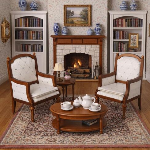 Wooden Dollhouse Armchairs, Set of 2, Dinning Lounge Chairs for Doll Houses, Miniature Furniture, 3 inch to 6 inch dolls in Kuwait
