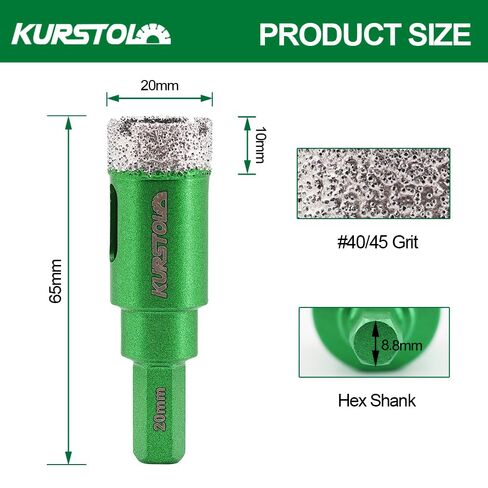 Porcelain Tile Diamond Drill Bits - KURSTOL 2pcs 1"/25mm Dry Granite Hole Saw Kit for Ceramic Marble Stone,Diamond Core Drill Bit Kit Hex Shank Fixed on Drills in Kuwait